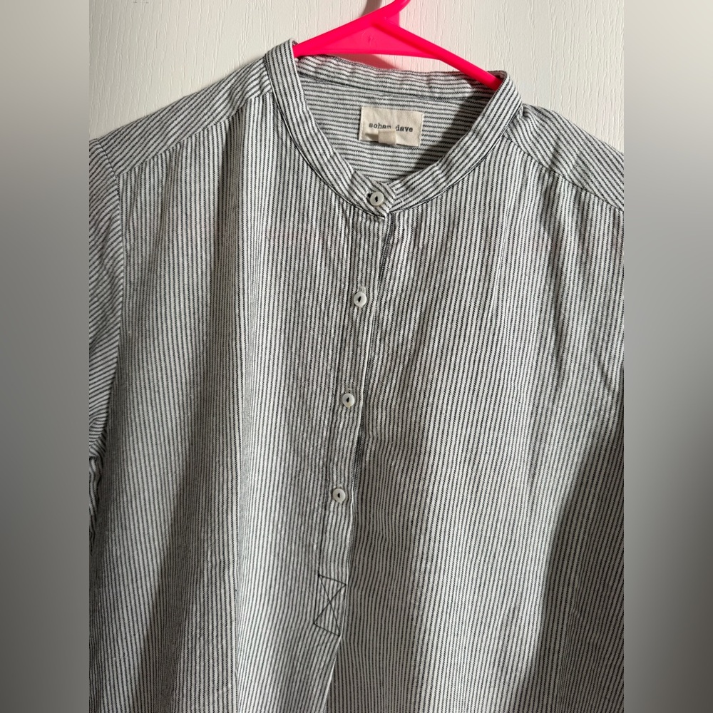 Soham Dave Gray White Striped Tunic Dress | Indian Designer | Pockets | Size M
